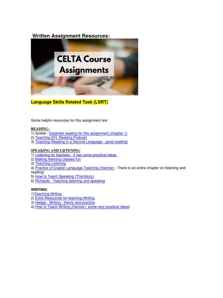 CELTA Assignment Resources Guide | PDF | English As A Second Or Foreign ...