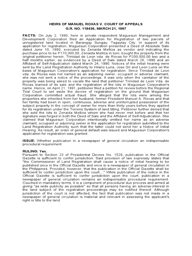 Heirs of Manuel Roxas v. Court of Appeals | PDF | Justice | Crime ...