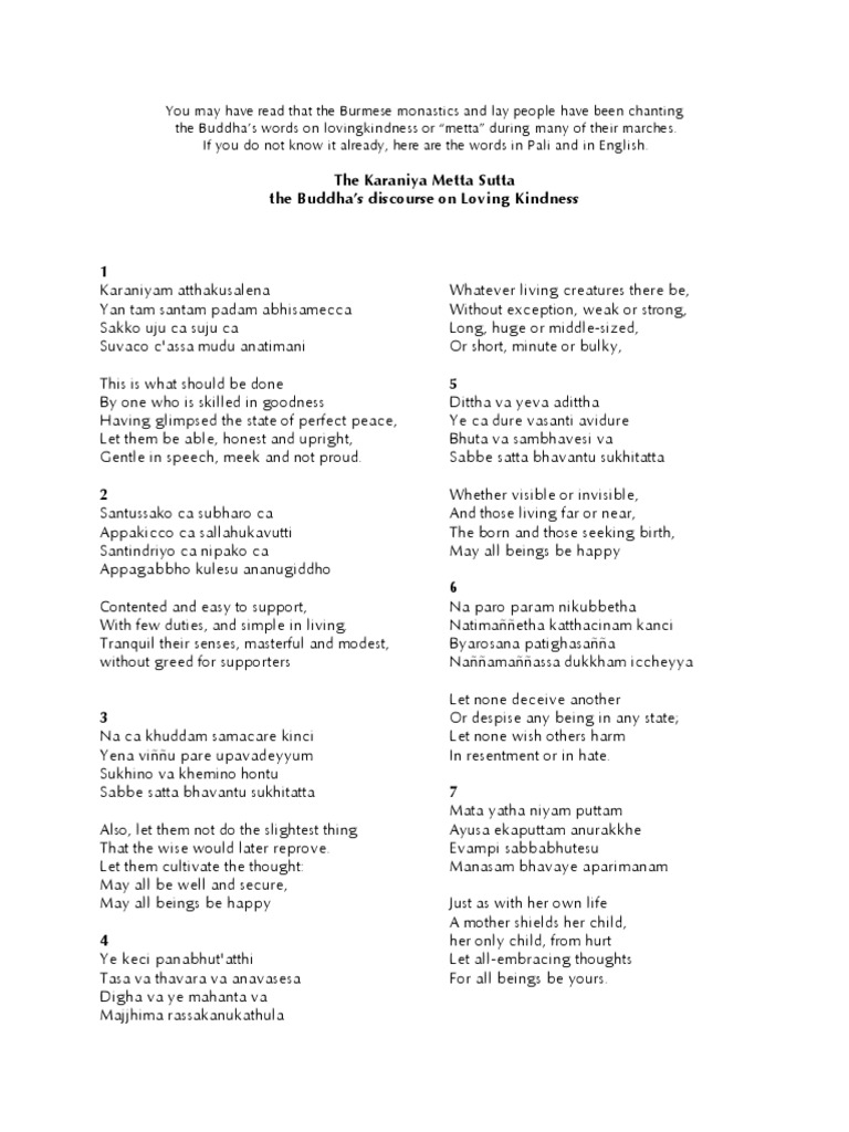 The Karaniya Metta Sutta The Buddha's Discourse On Loving Kindness ...
