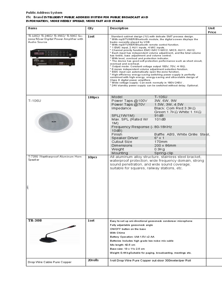 Public Address System | PDF | Microphone | Loudspeaker