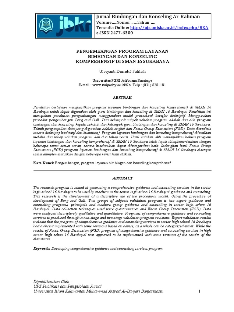 Program Layanan BK Komprehensif SMAN 16 | PDF | Karier & Perkembangan