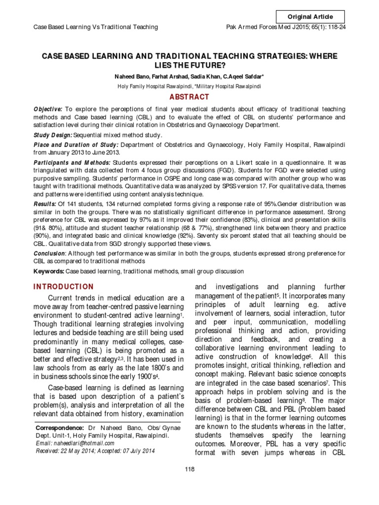 Case Based Learning and Traditional Teaching Strategies Where | PDF ...
