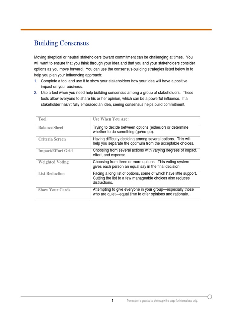 Consensus-Building Strategies Guide | PDF | Consensus Decision Making ...