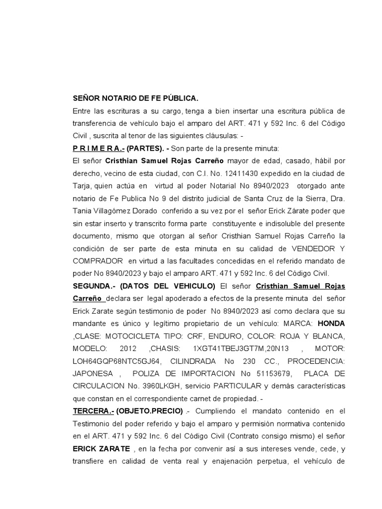Minuta Con Poder de Compra Venta | PDF | Justicia | Crimen y violencia