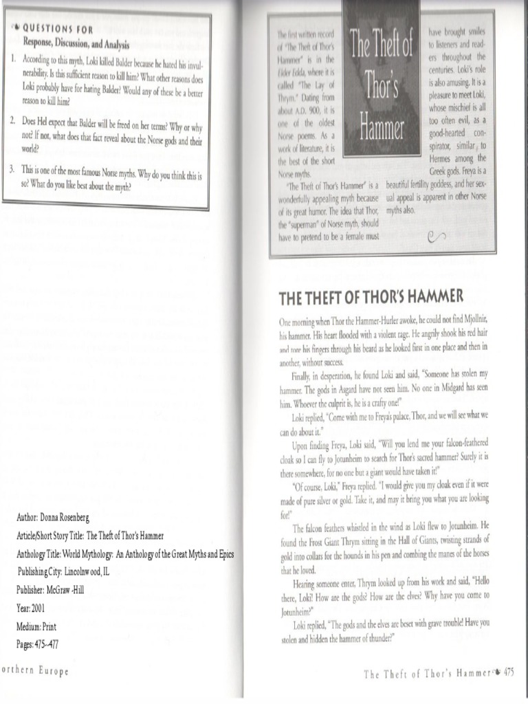 Trickster Norse Theft of Thor S Hammer PDF