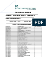 Semester/Section: I Sem/B Subject Architechural Design-1: Topic: Antropometry 9:30 4