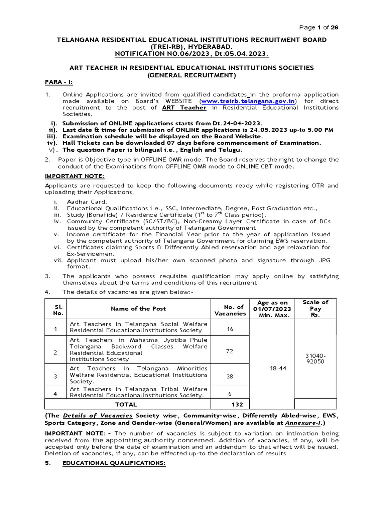 1448285008detailed Notification of Art Teacher School PDF Academic