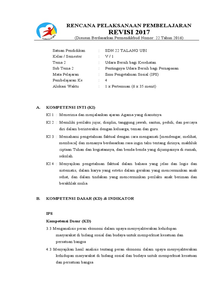 RPP Ips Kelas 5 Rana | PDF | Sains & Matematika