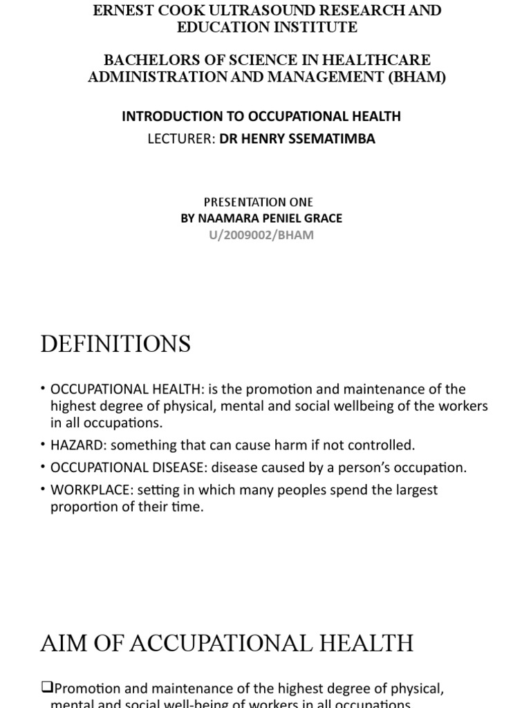 Basic Concepts of Occupational Health PDF Occupational Safety And