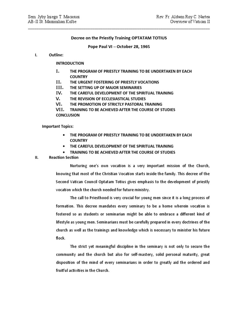 Format For Program Of Priestly Formation