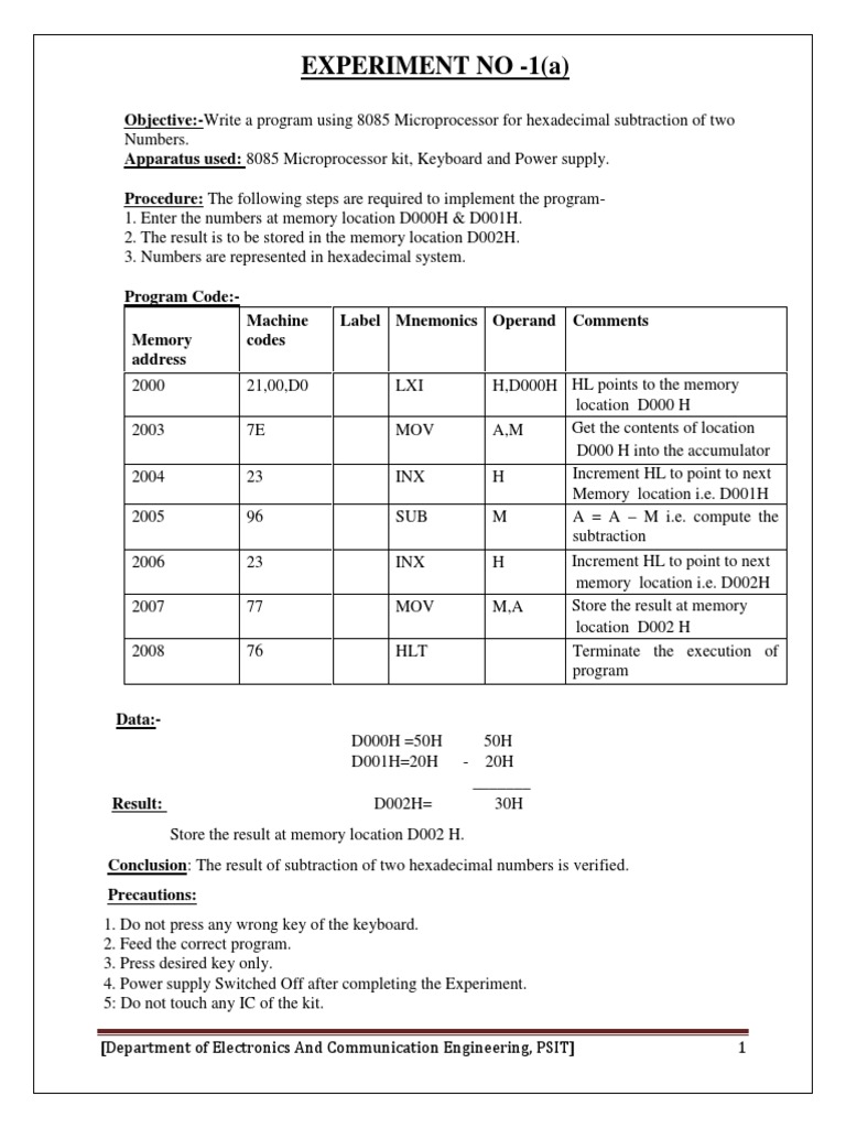 Microprocessor 8085 Lab Manual