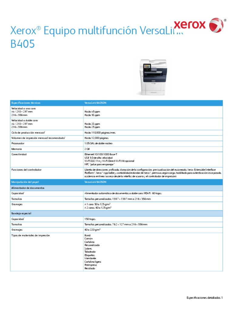 Características Técnicas - VersaLink B405 | PDF | Fax | Software de la ...