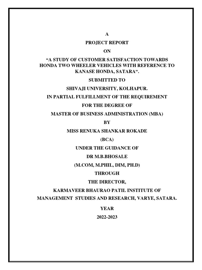 A Study of Customer Satisfaction Towards Honda Two Wheeler Vehicles ...
