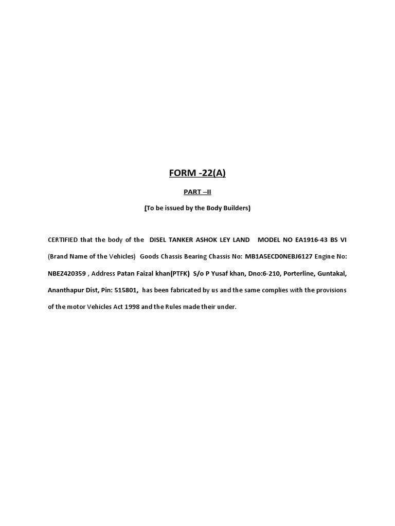 FORM - 22 (A) : Part - Ii | PDF