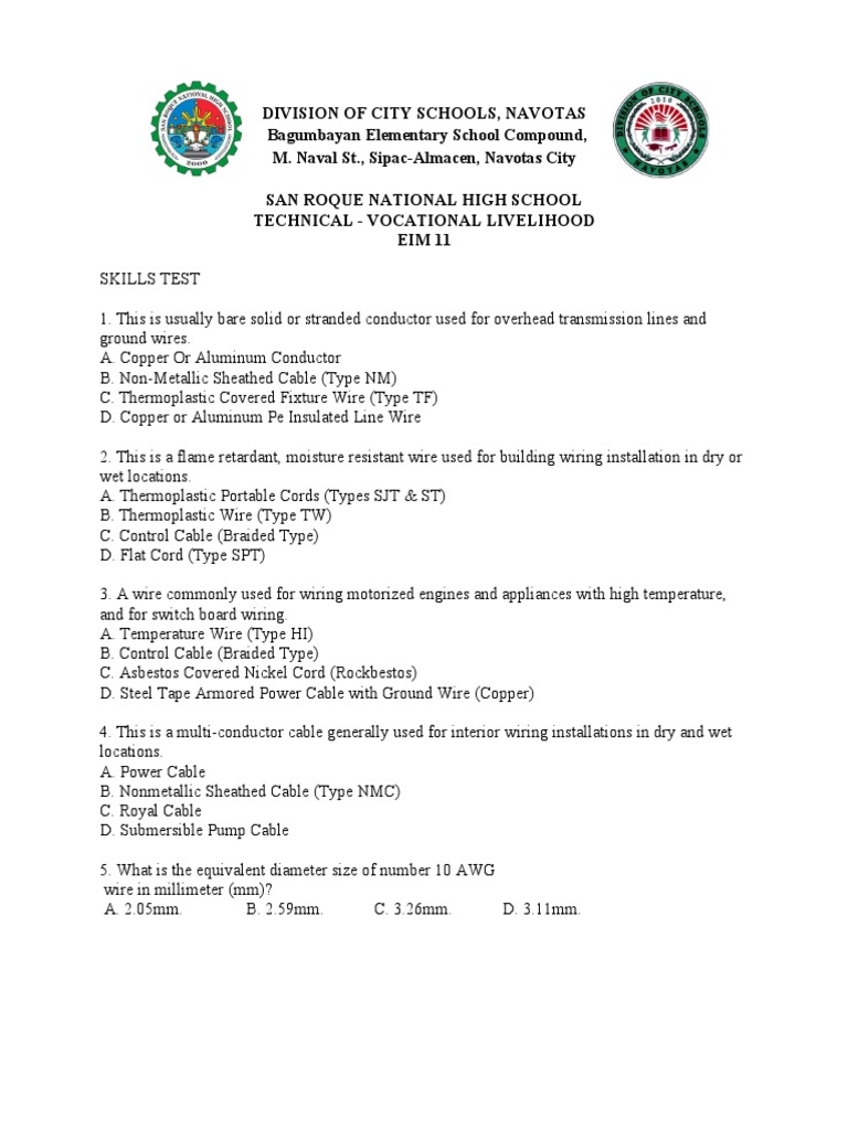 Electrical Wiring Skills Assessment Answers and Explanations PDF