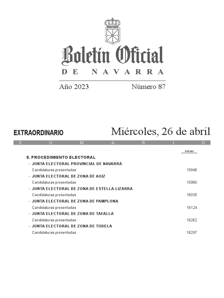 El Boletín Oficial de Navarra Publica Las Listas Electorales para El 28M |  PDF | Organizaciones relacionadas con el gobierno | País Vasco (Comunidad  Autónoma)