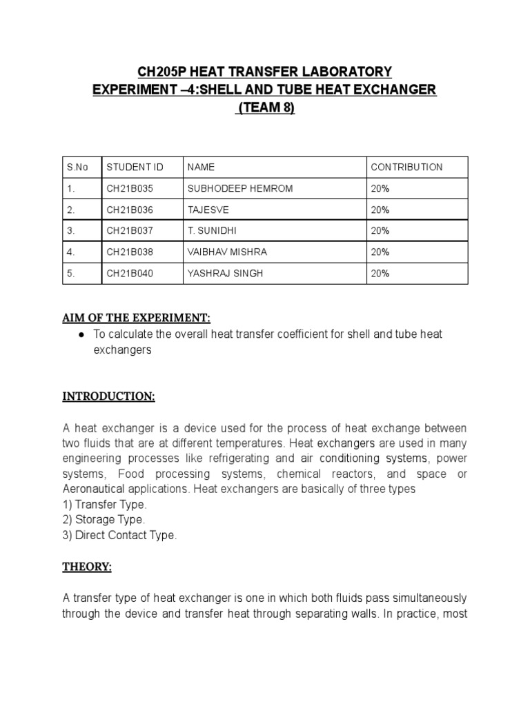 Shell and Tube Heat Exchanger Report PDF Heat Exchanger Water Heating