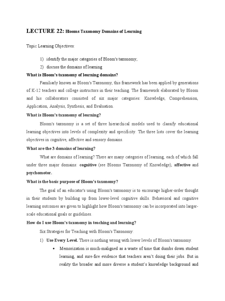 Bloom's Taxonomy: Learning Strategies | PDF | Learning | Cognitive Science