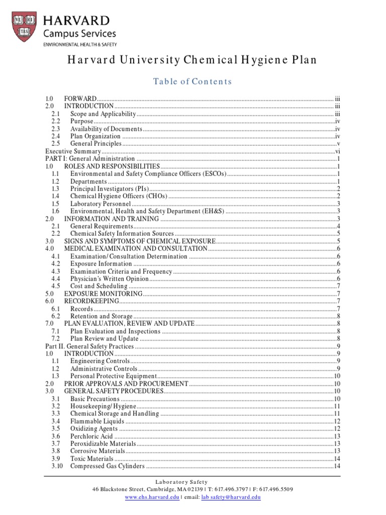 Chemical Hygiene Plan 1 PDF Laboratories Occupational Safety And Health