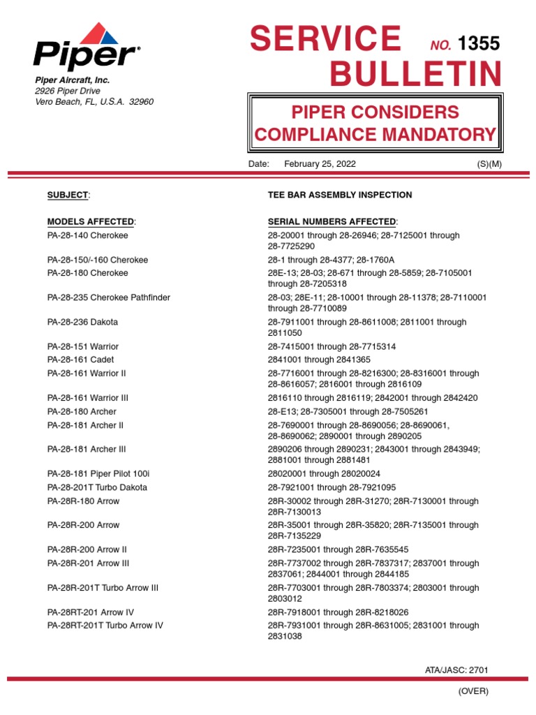 Tee Bar Assembly Inspection Bulletin | PDF | Aviation