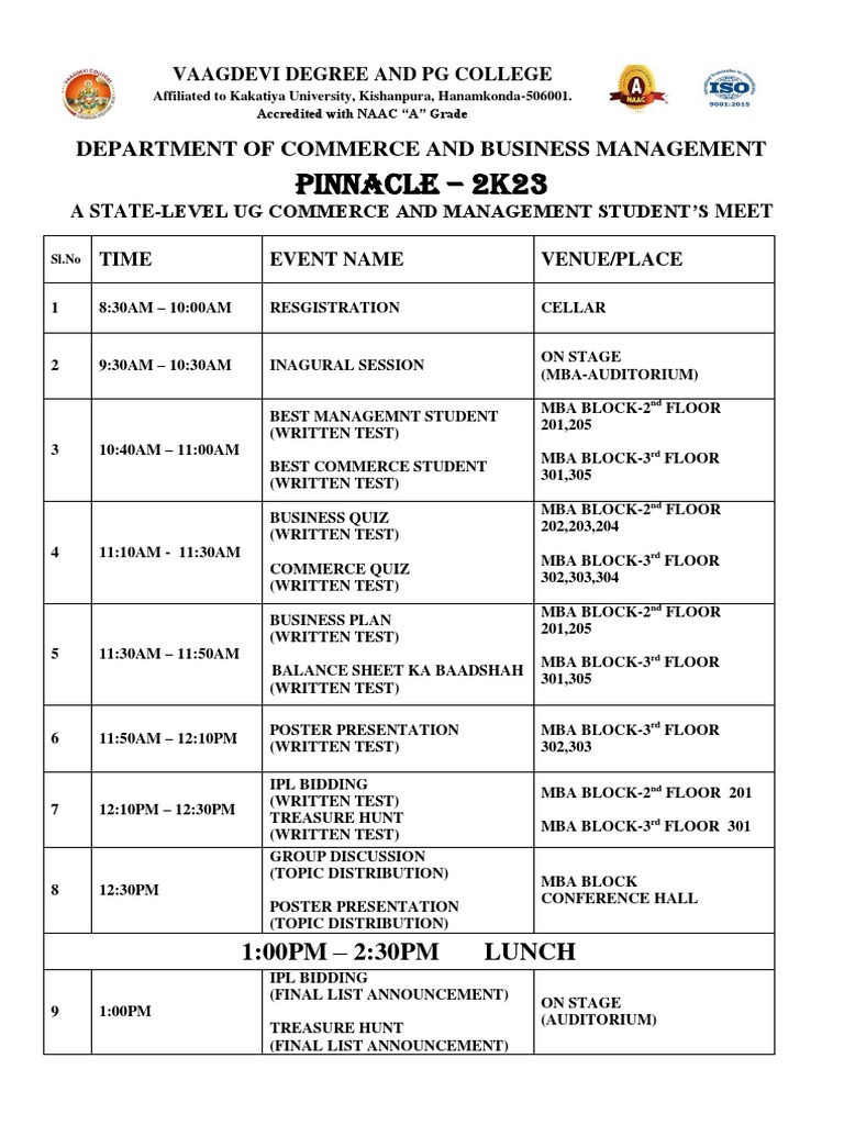 Event Schedule Pinnacle1 PDF Career And Technical Education