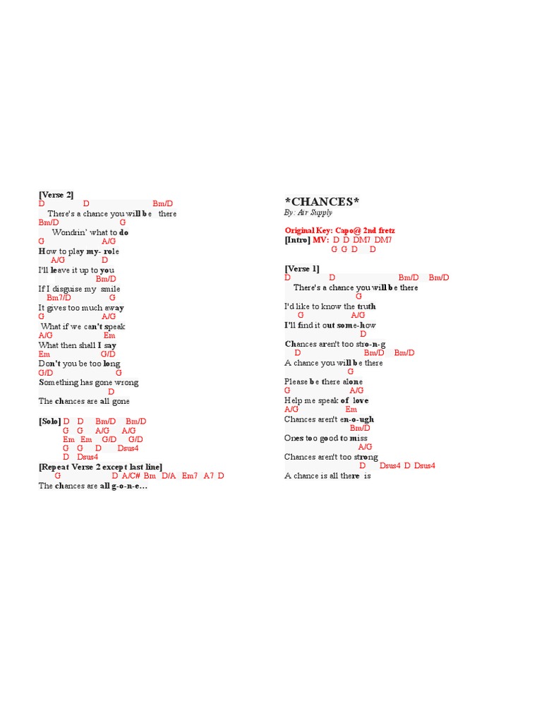 Chances Are - Air Supply Chords | PDF