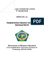 MSM-531 (A) Newspaper Production and Management: M.A. Mass Communication 4 Semester