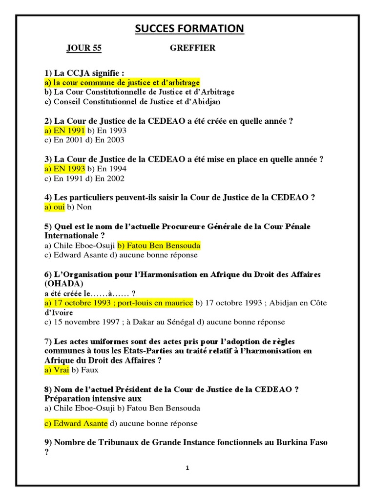 Sujets et Corrigés Concours Greffier 2025 | PDF | Burkina Faso | Justice