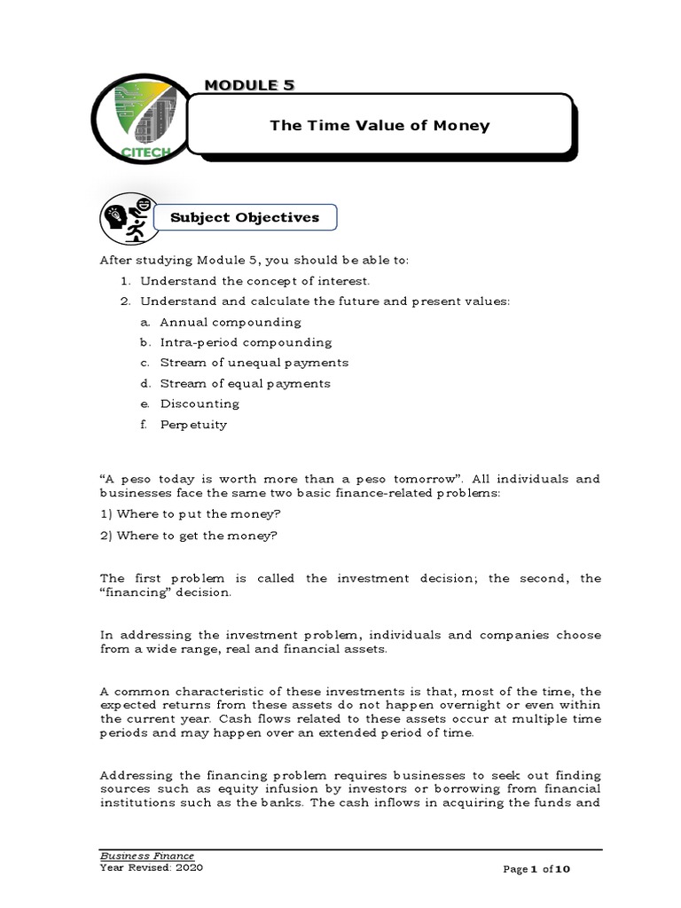 Time Value of Money in Business Finance | PDF | Present Value | Interest