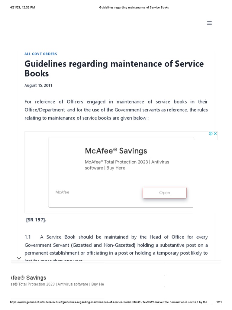 Guidelines Regarding Maintenance of Service Books | PDF | Business ...