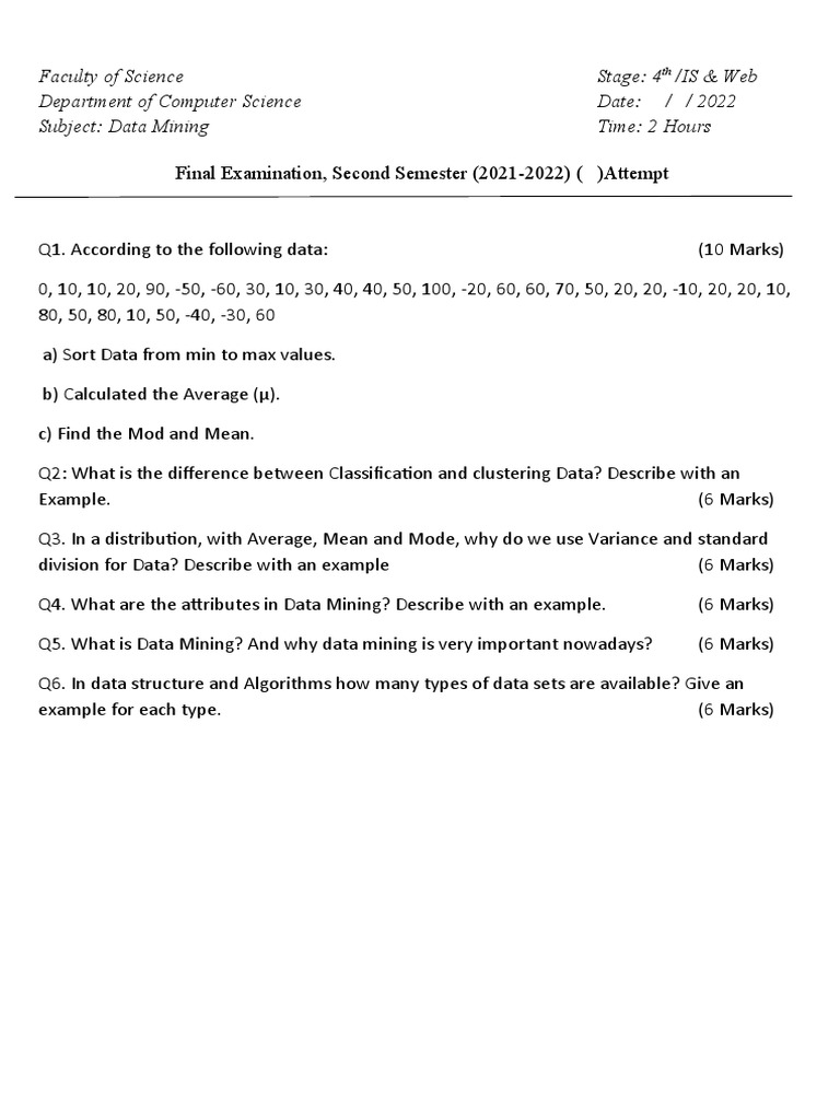 Data Mining Final Exam Questions | PDF