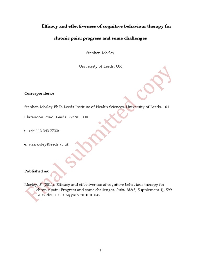 CBT for Chronic Pain: Efficacy and Challenges | PDF | Cognitive ...
