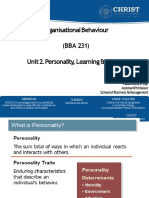 Organisationalbehaviour (Bba 231) Unit2.Personality, Learning &values