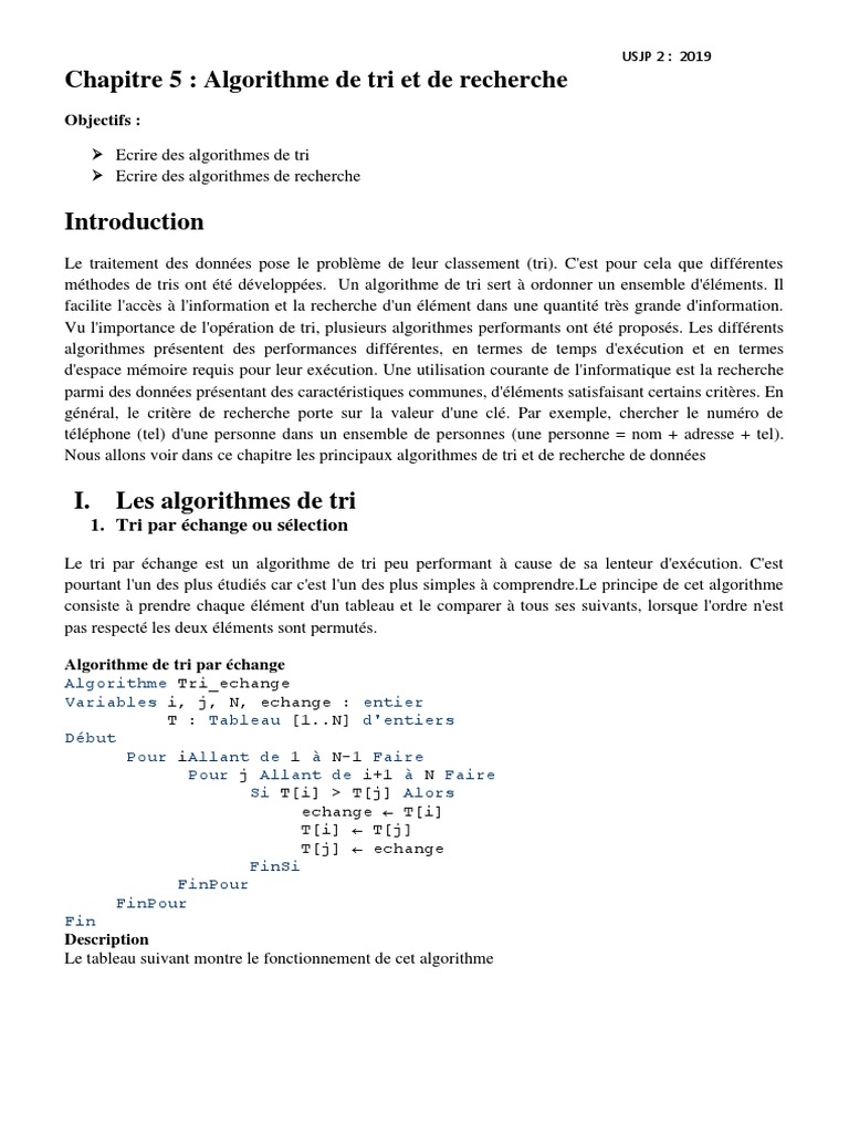 Algorithmes de tri et de recherche | PDF | Mathématiques | Logique ...