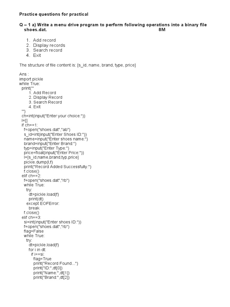Menu-Driven Python Programs Guide | PDF | Databases | Computing