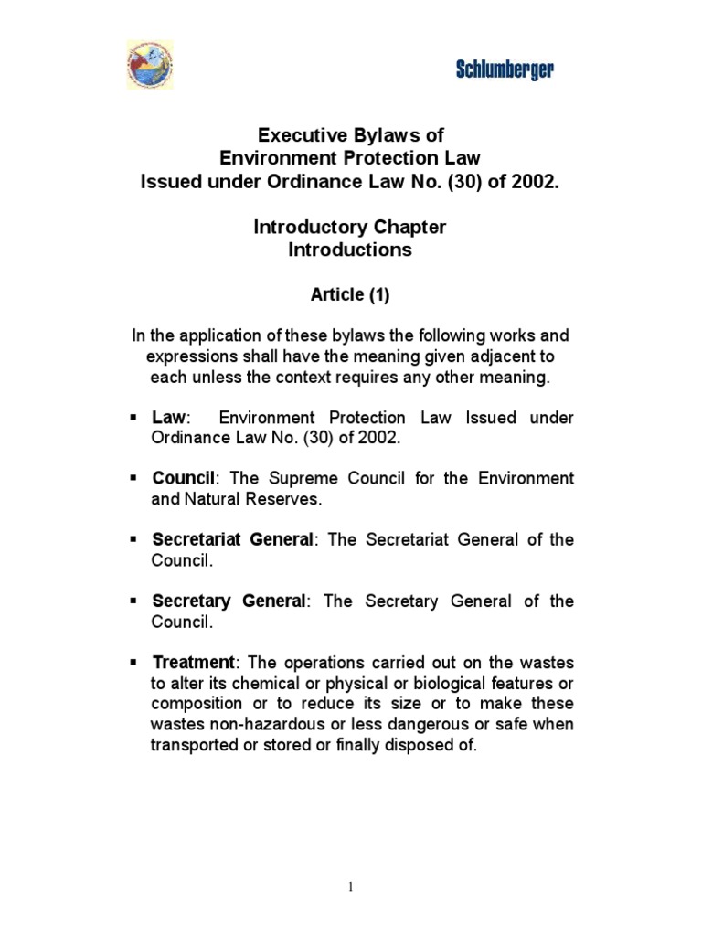 executive-bylaws-of-environment-protection-law-issued-under-ordinance