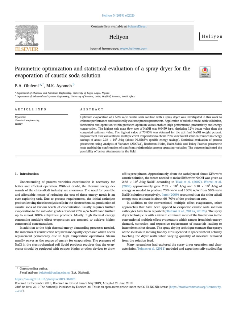 Parametric Optimization and Statistical Evaluation of A Spray Dryer For ...