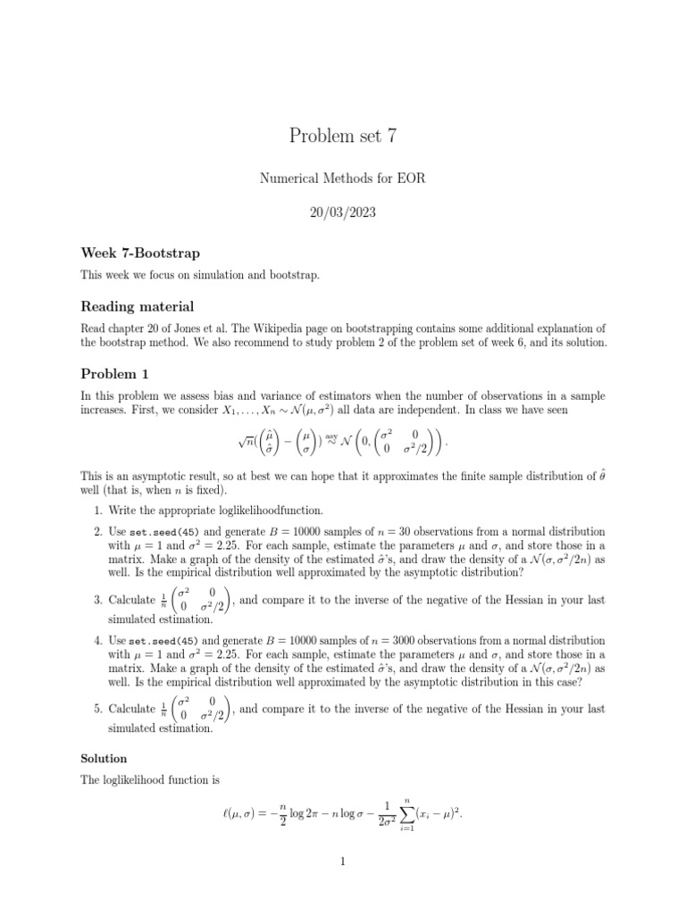 Problem Set 7 Solution Numerical Methods PDF Bootstrapping