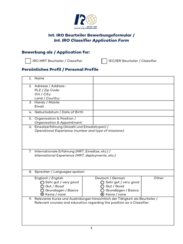 IRO Classifier Application Form | PDF