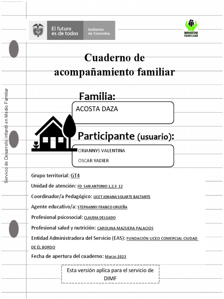 Cuaderno de Acompañamiento Familiar Familia: Participante:: (Usuario ...