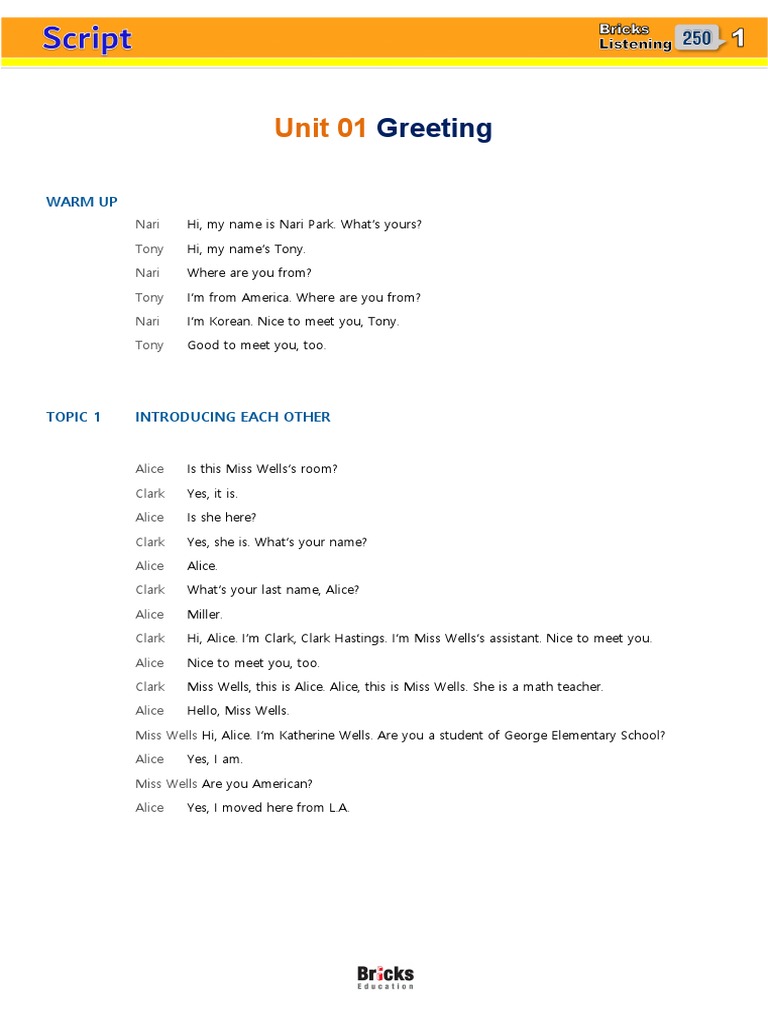 Bricks Listening 250_L1_Script | PDF | Weather