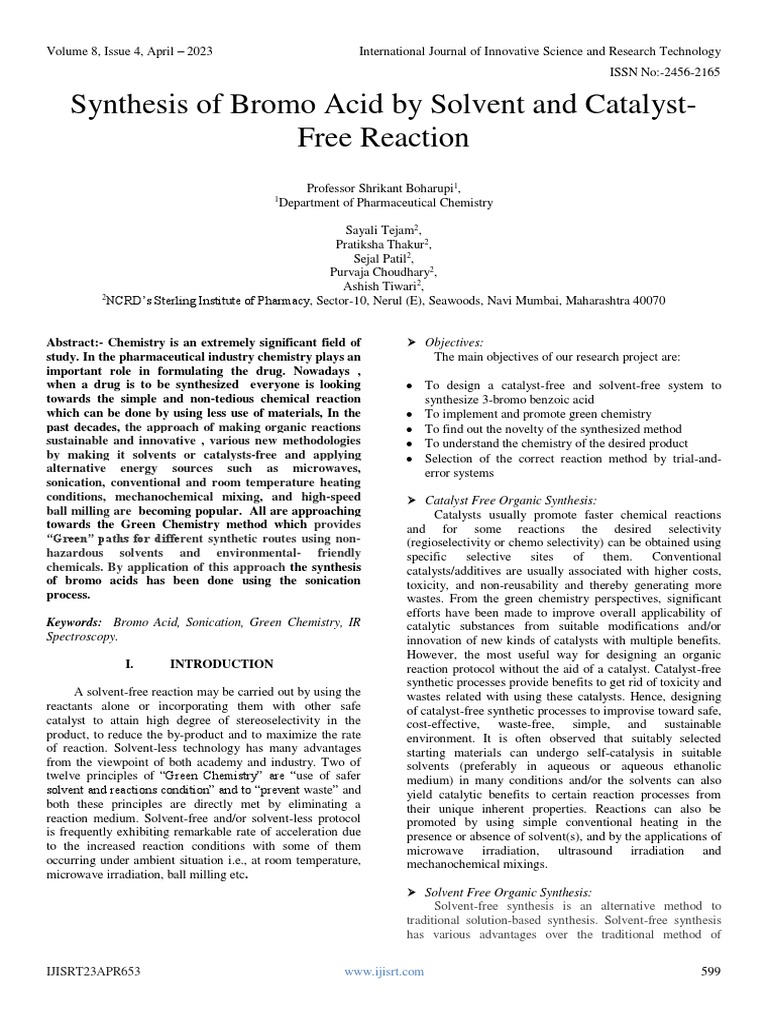 Synthesis of Bromo Acid by Solvent and CatalystFree Reaction PDF