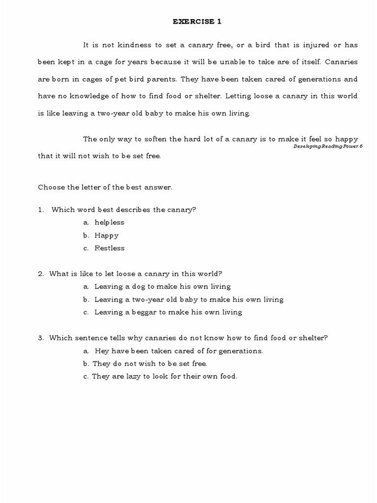 Exercise 1 exercise 1 developing reading power 6 developing reading