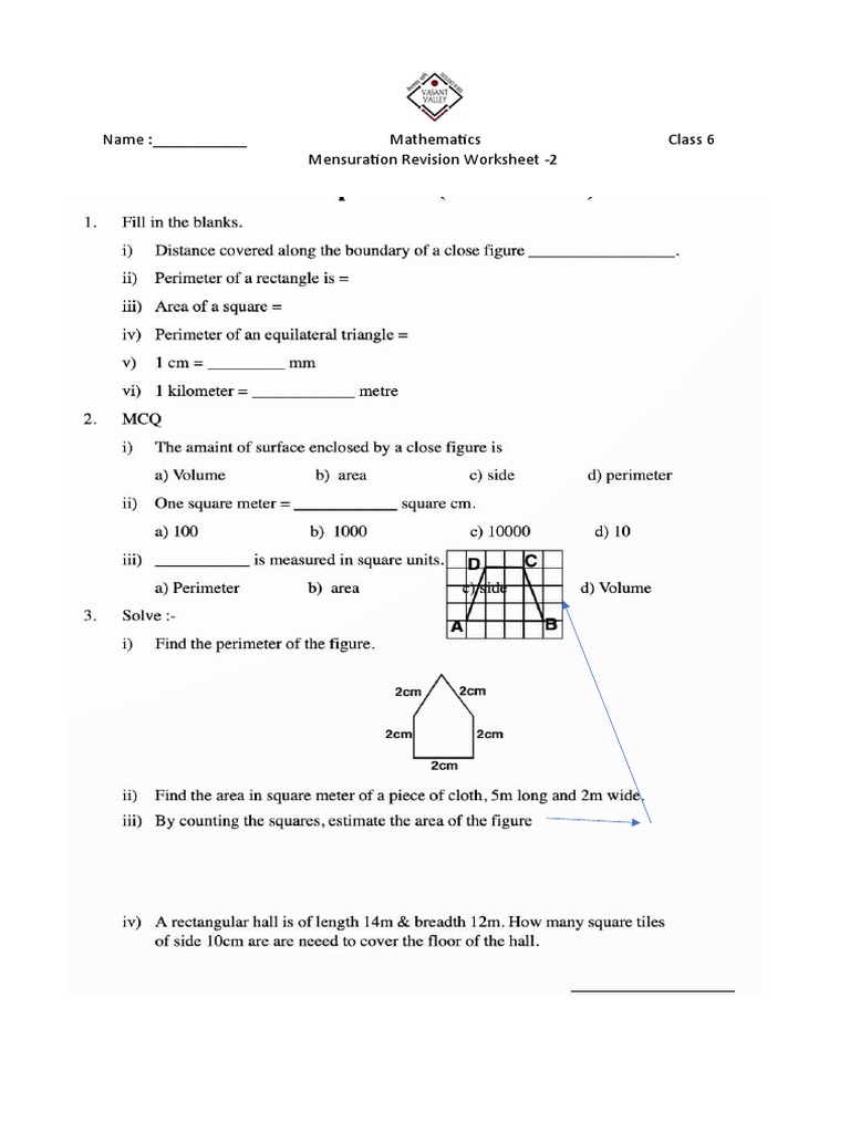 Mensuration Revision Worksheet | PDF