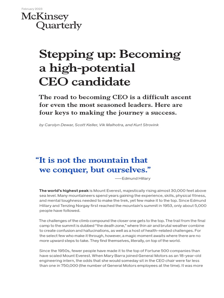 Stepping Up Becoming A High Potential Ceo Candidate Mckinsey | PDF ...