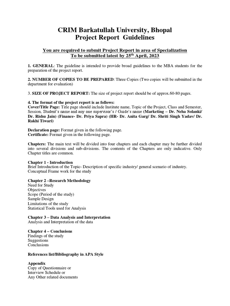 Project Report Guidelines | PDF | Master Of Business Administration