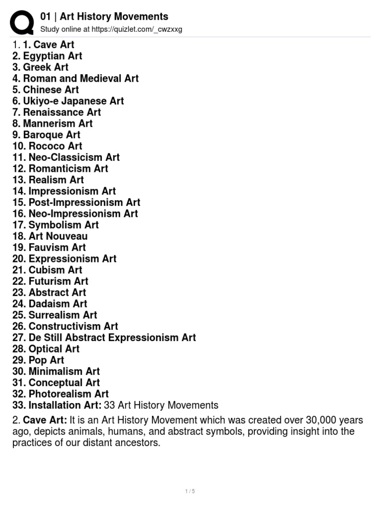 01 Art History Movements PDF Movements Aesthetics