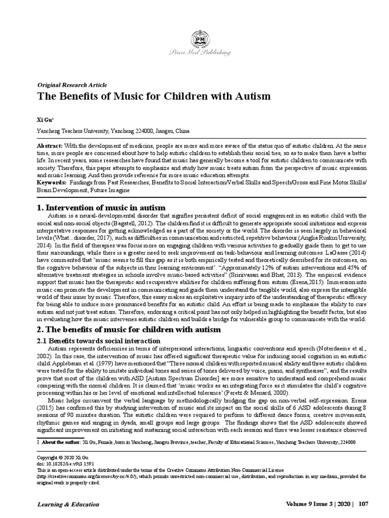 The Benefits of Music For Children With Autism | PDF | Autism Spectrum ...