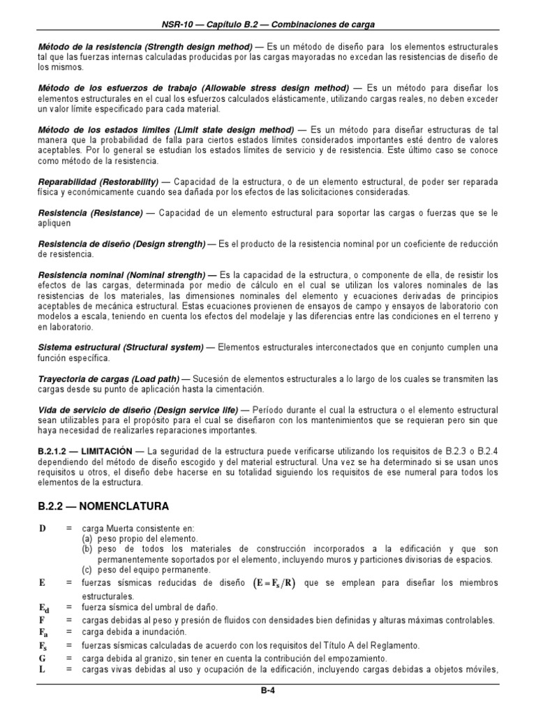 Combinaciones de Carga NSR-10 | PDF | Resistencia de materiales | Hormigón