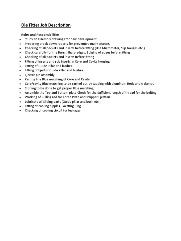 Die Fitter Job Description PDF